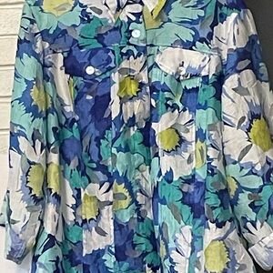 Ruby Rd. Favorites Floral Shirt in Blue and Green